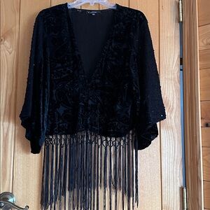 Miss Me Black Boho Textured Fringe Cardigan S
